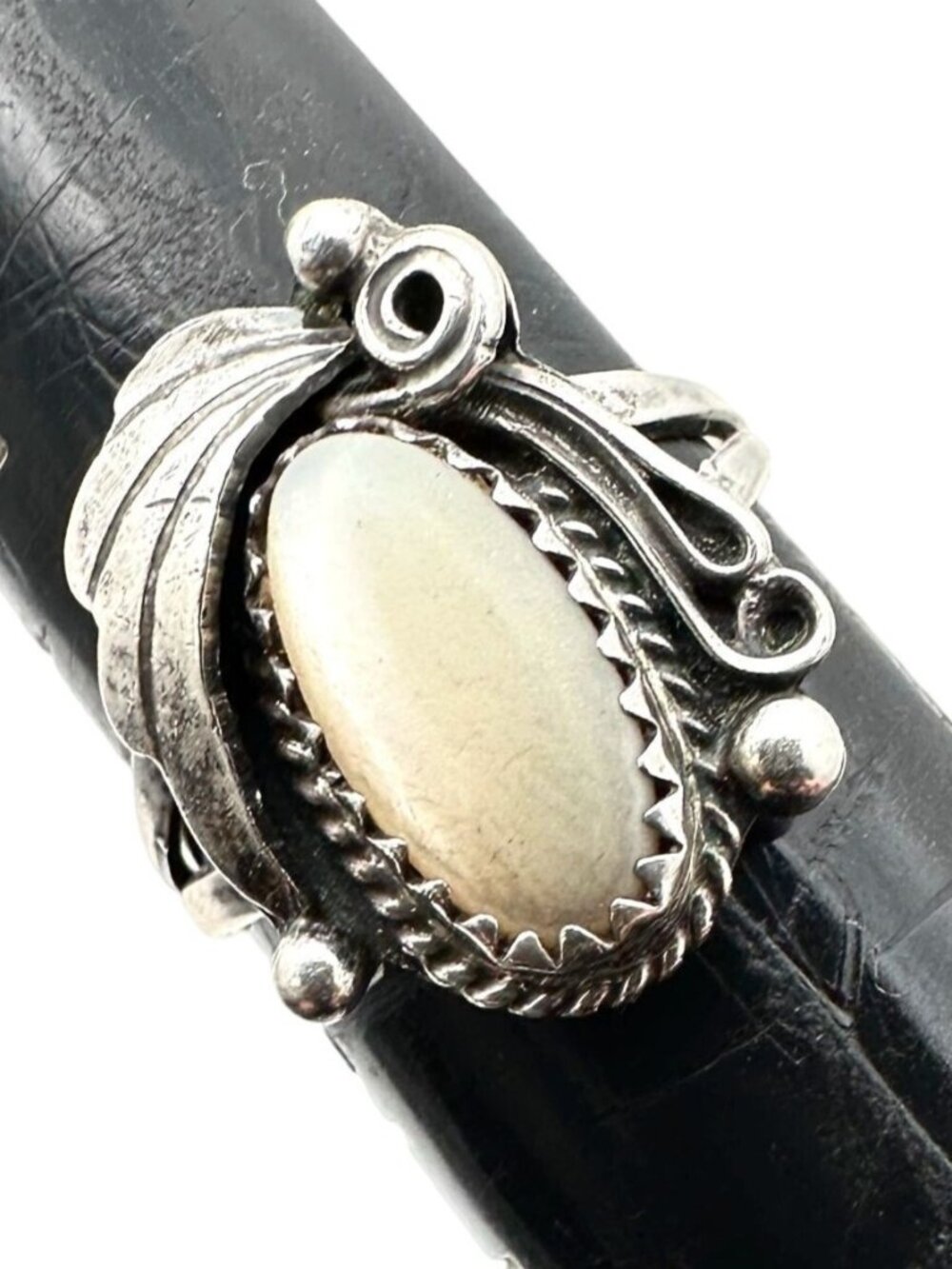 Native Americans Ring Sterling Silver Mother of Pearl Size 7 Signed JM